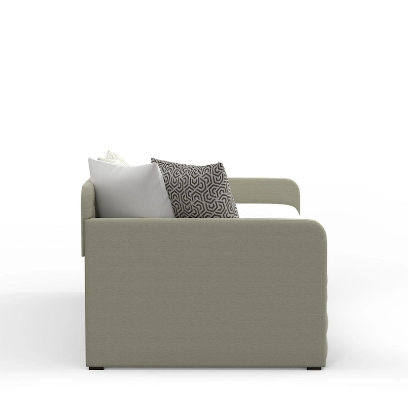 Zweiersofa mit Knopfsteppung und ausziehbarem Gästebett, Schlafsofa im Mid-Century-Stil