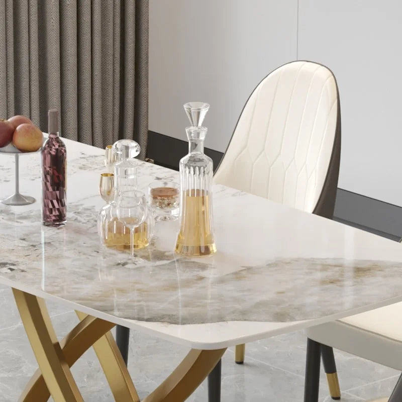 71" Rectangular Sintered Stone Dining Table with Gold Metal Base