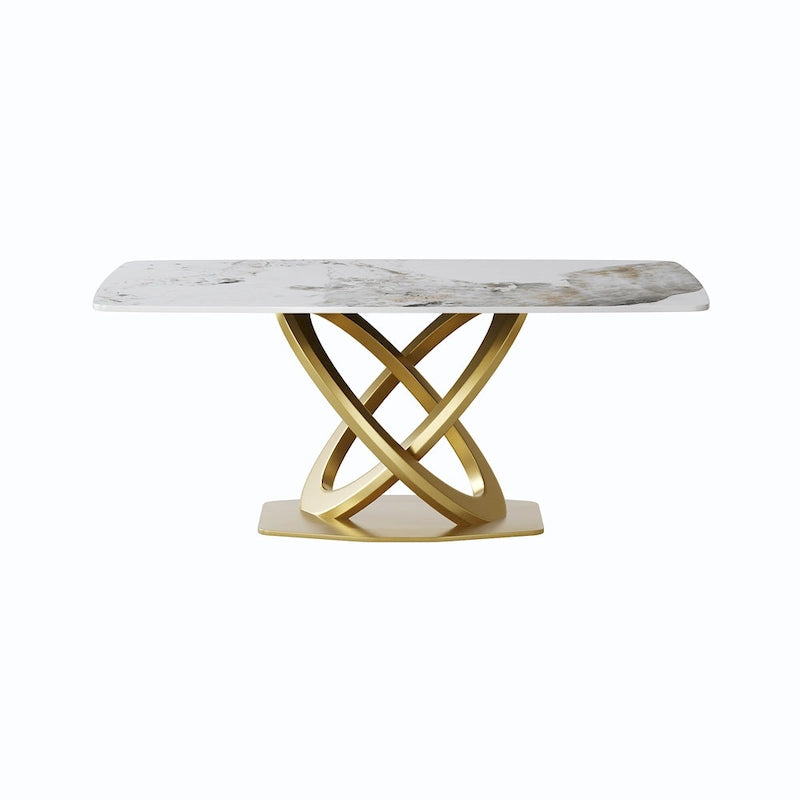 71" Rectangular Sintered Stone Dining Table with Gold Metal Base