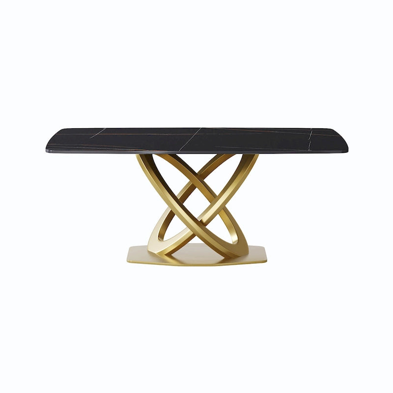 Table à manger rectangulaire de 71" en pierre frittée avec base en métal doré