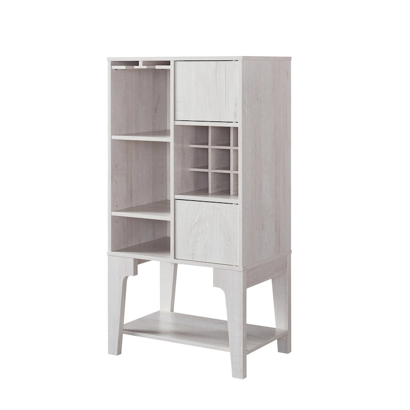 Contemporary Slim Buffet Cabinet with Wine Rack, Stemware Storage & Open Shelves