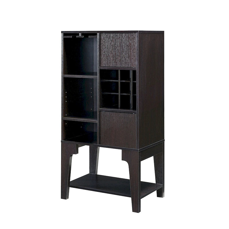 Contemporary Slim Buffet Cabinet with Wine Rack, Stemware Storage & Open Shelves