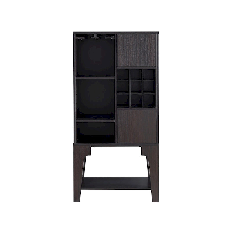 Contemporary Slim Buffet Cabinet with Wine Rack, Stemware Storage & Open Shelves