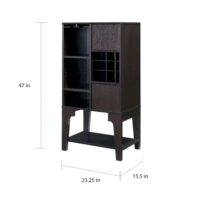 Zeitgemäßer, schlanker Buffetschrank mit Weinregal, Gläseraufbewahrung und offenen Fächern