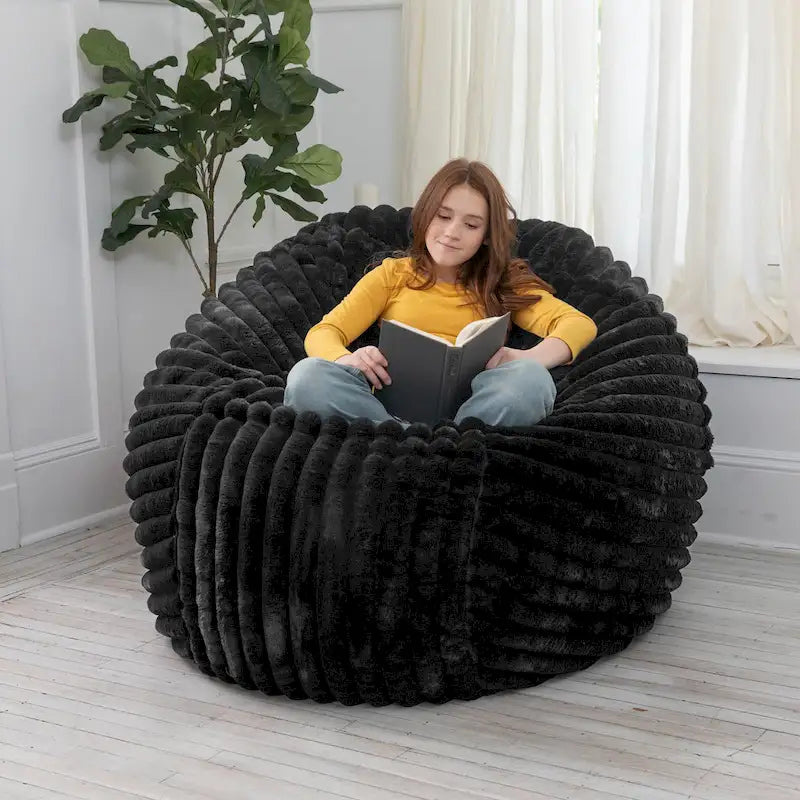 5-Foot Oversized Faux Fur Bean Bag Chair with Removable Washable Cover