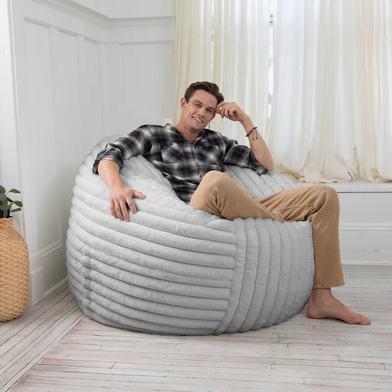 5-Foot Oversized Faux Fur Bean Bag Chair with Removable Washable Cover