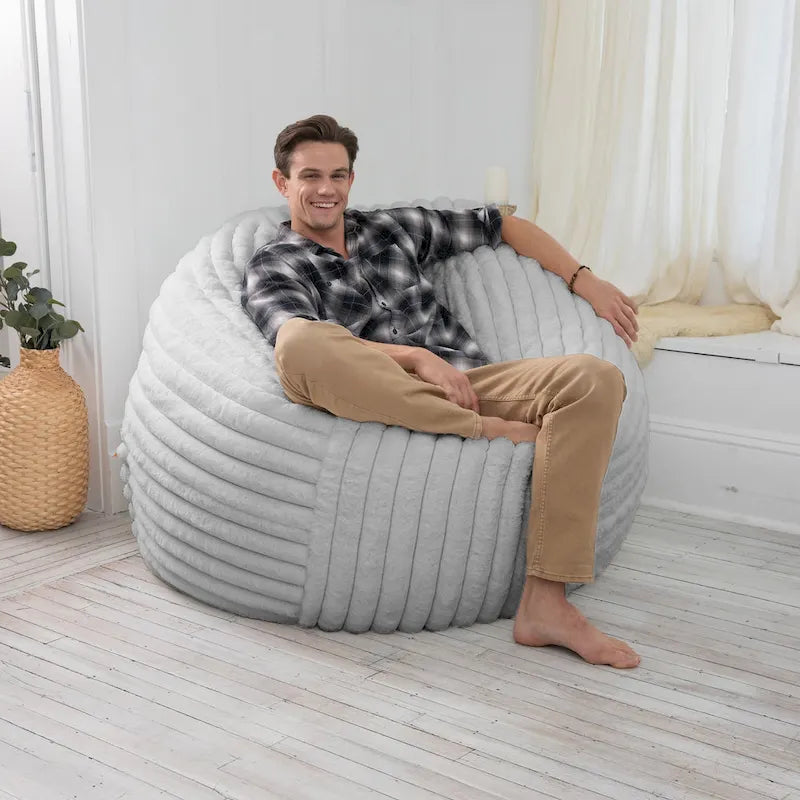 5-Foot Oversized Faux Fur Bean Bag Chair with Removable Washable Cover