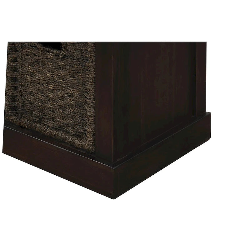 Rustic Entryway Storage Bench with 3 Removable Baskets & Cushioned Seat