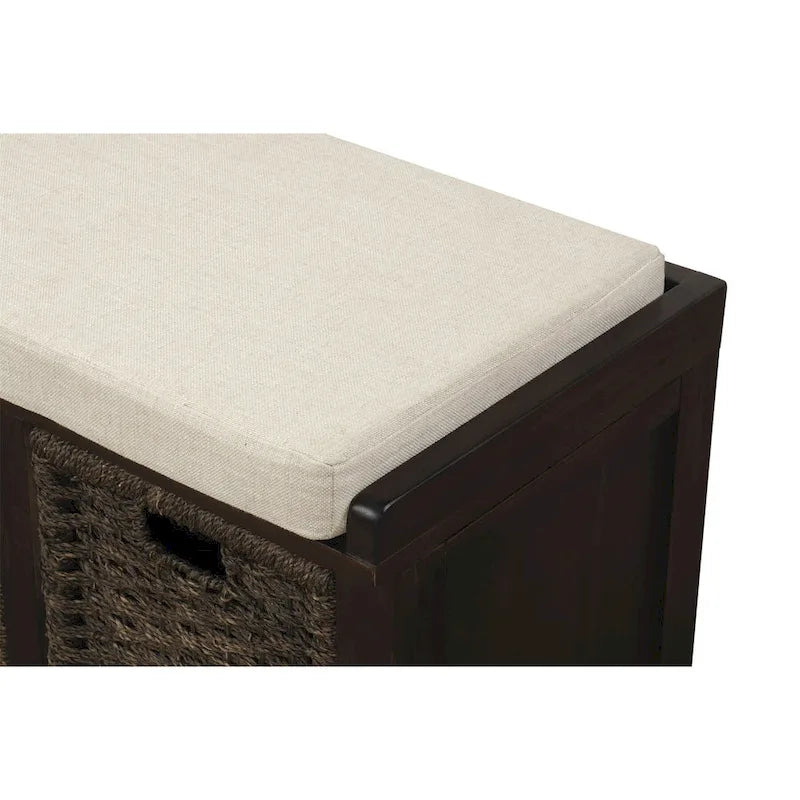 Rustic Entryway Storage Bench with 3 Removable Baskets & Cushioned Seat