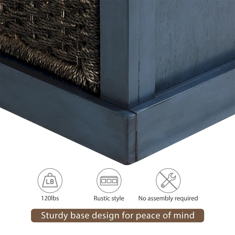 Rustic Entryway Storage Bench with 3 Removable Baskets & Cushioned Seat