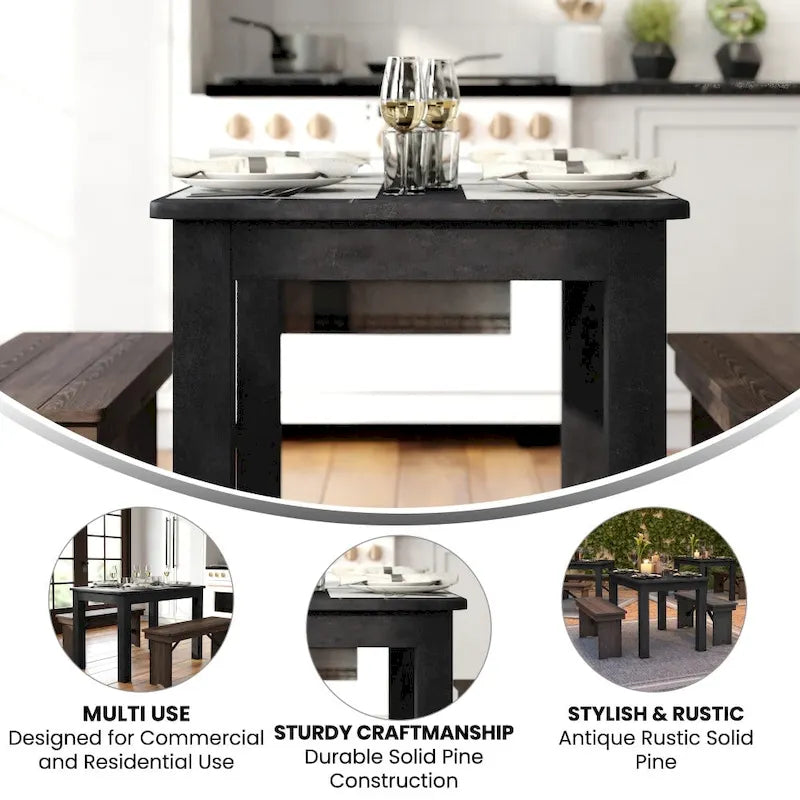 Rustic Solid Pine Farmhouse Dining Table for 4