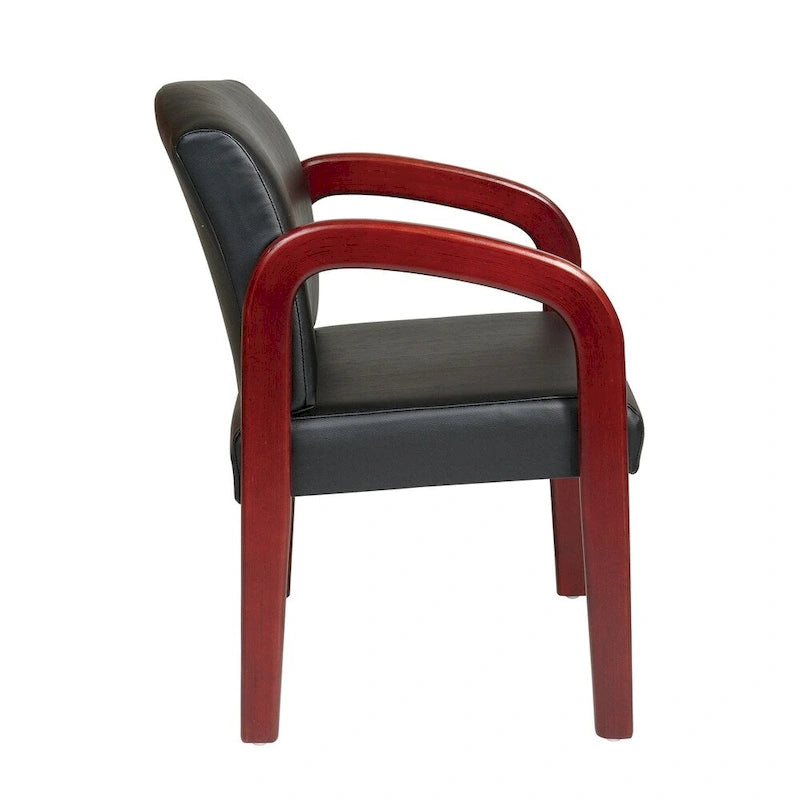 Cherry Finish Wood Visitor Chair with Padded Seat & Lumbar Support