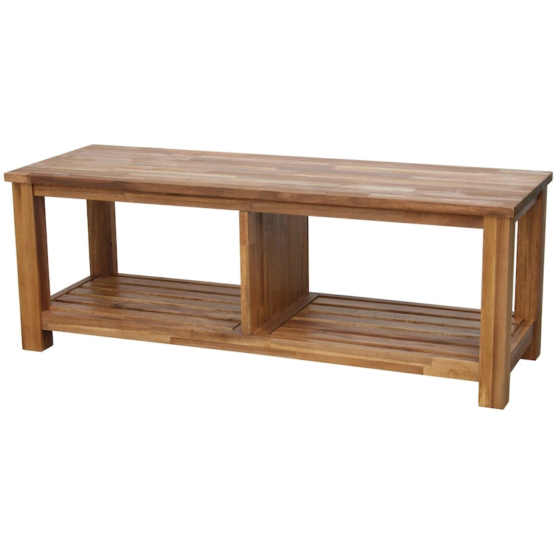 Solid Acacia Wood TV Bench with Media Storage