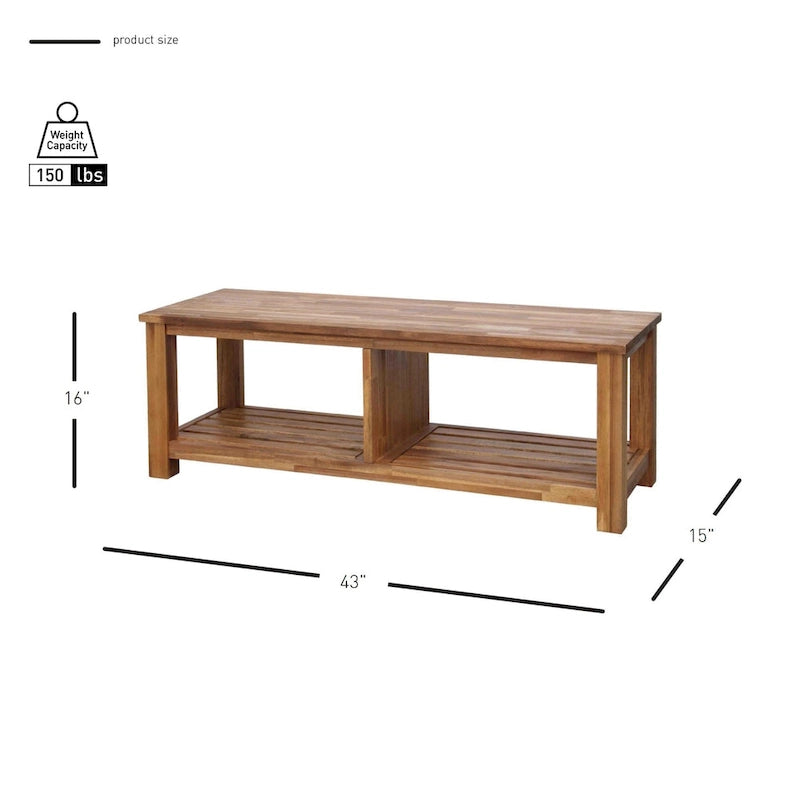 Solid Acacia Wood TV Bench with Media Storage