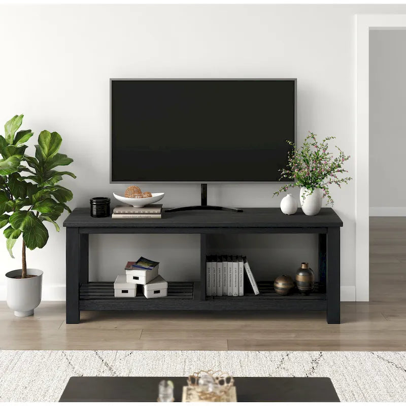 Solid Acacia Wood TV Bench with Media Storage