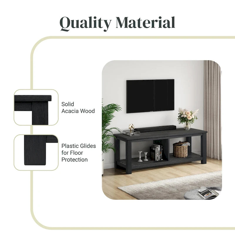 Solid Acacia Wood TV Bench with Media Storage