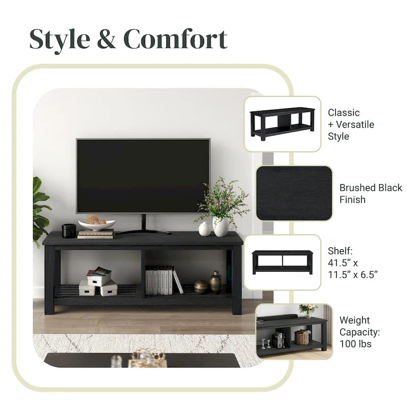 Solid Acacia Wood TV Bench with Media Storage