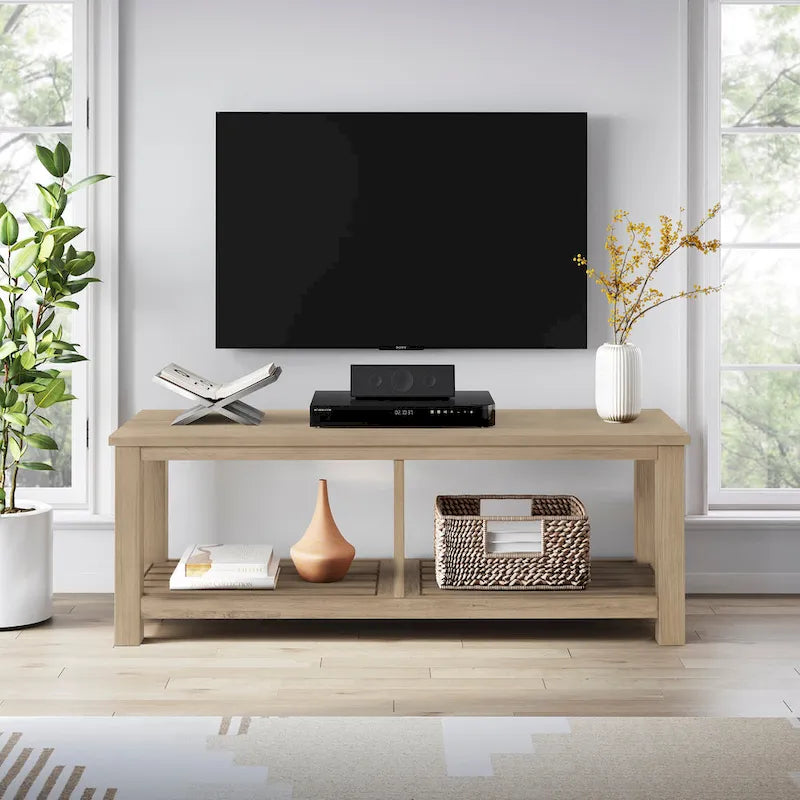 Solid Acacia Wood TV Bench with Media Storage