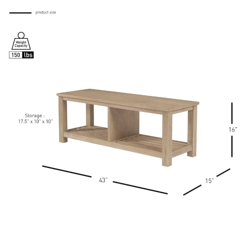 Solid Acacia Wood TV Bench with Media Storage