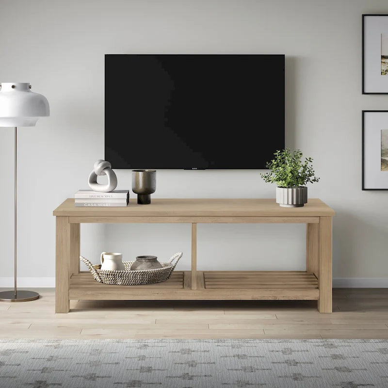 Solid Acacia Wood TV Bench with Media Storage