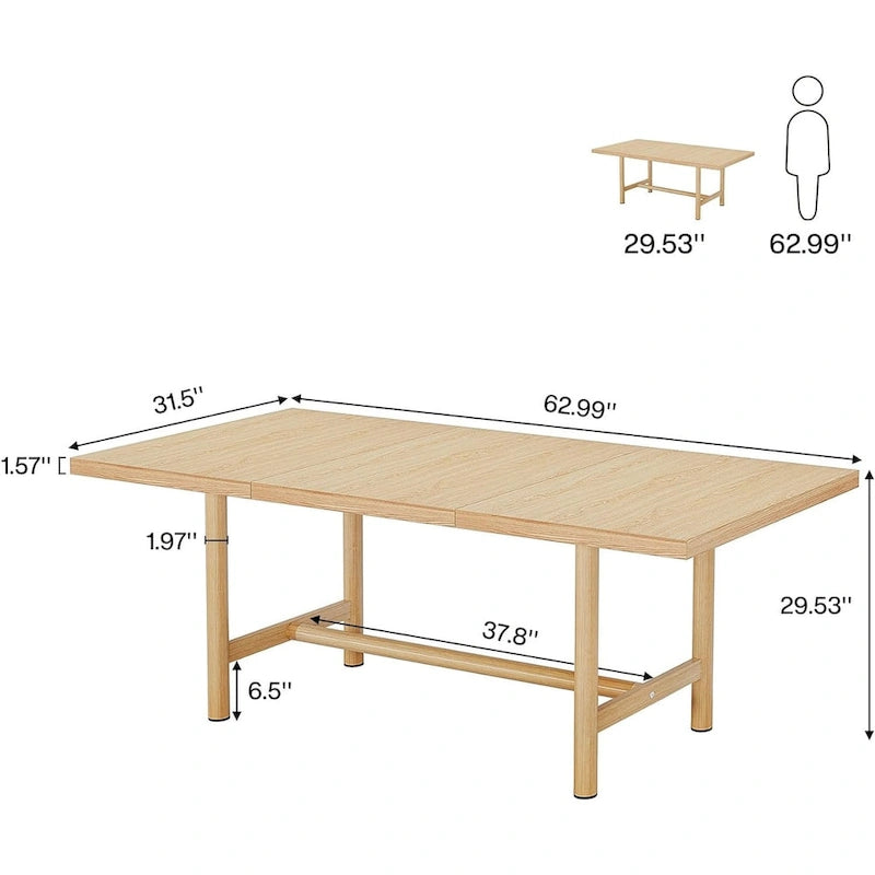 63" Rustic Farmhouse Rectangular Dining Table with Metal Legs