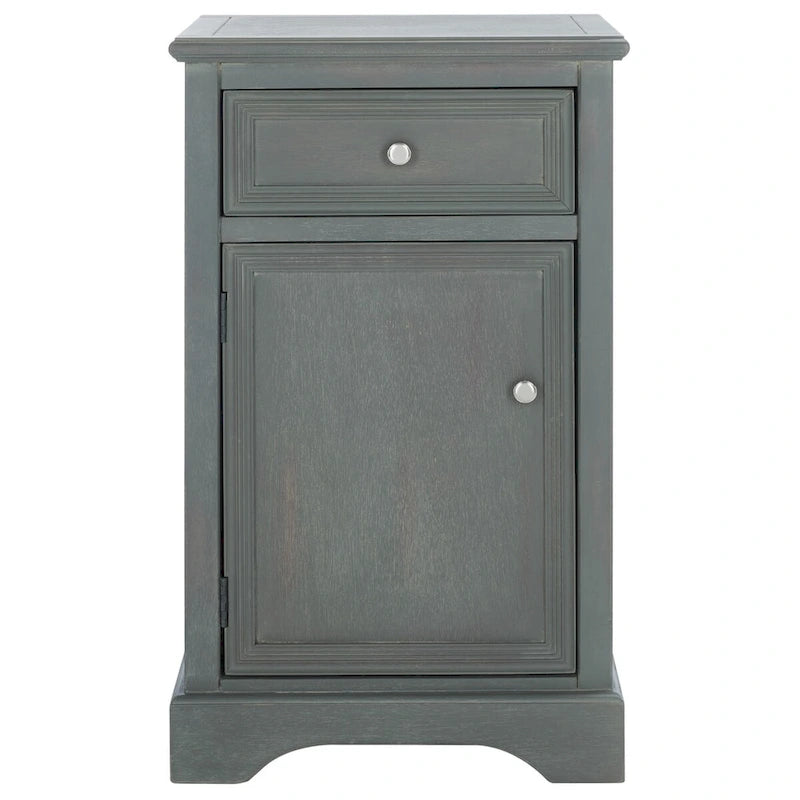 French Country Elm Wood End Table with Drawer & Cabinet Storage