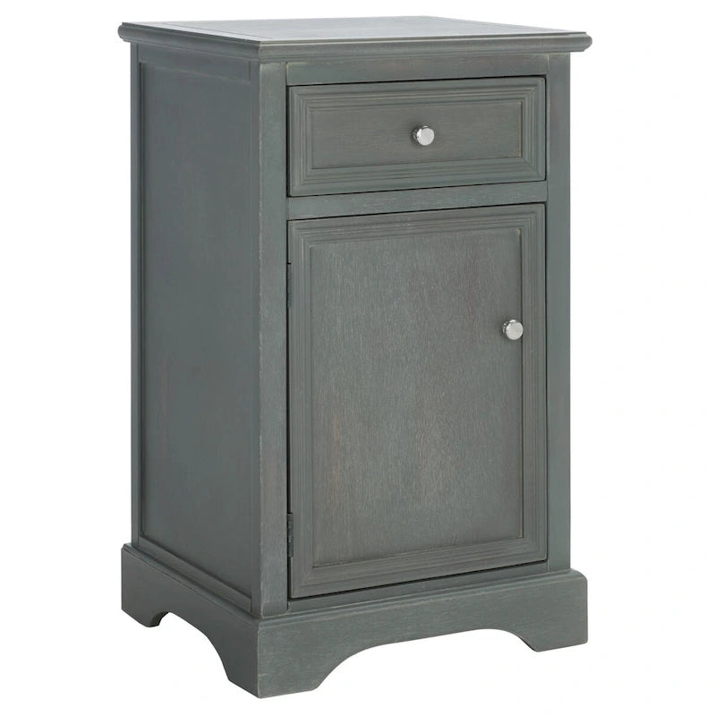 French Country Elm Wood End Table with Drawer & Cabinet Storage