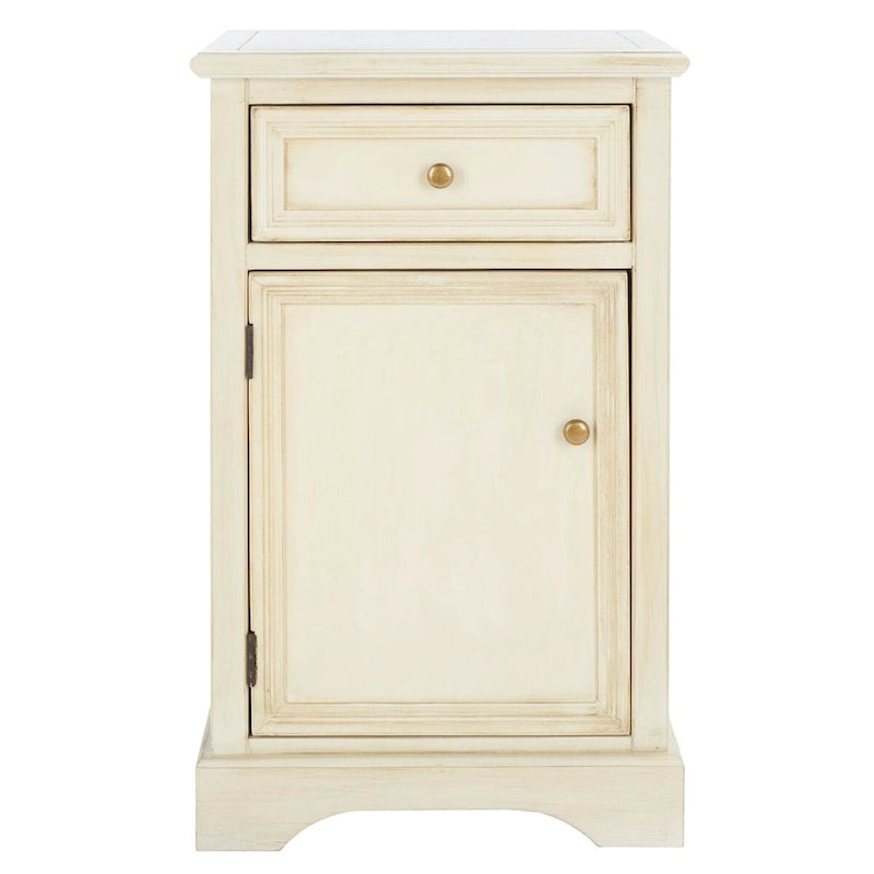 French Country Elm Wood End Table with Drawer & Cabinet Storage
