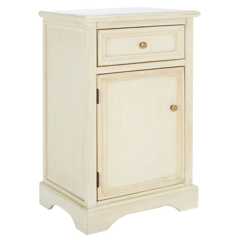 French Country Elm Wood End Table with Drawer & Cabinet Storage