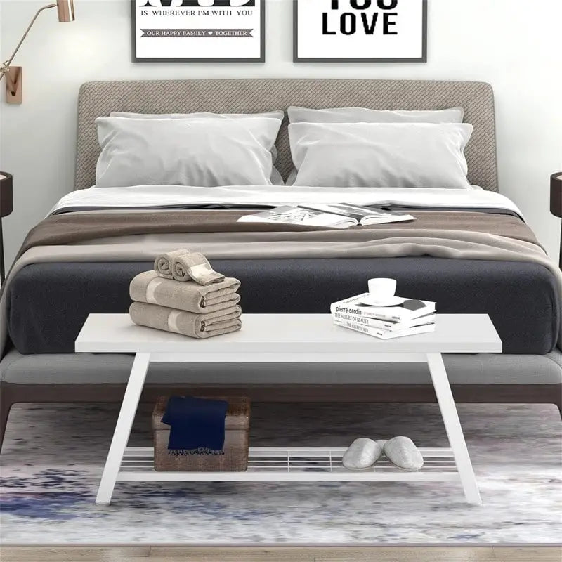 Entryway Storage Bench with Metal Frame & Wood Grain Shelf