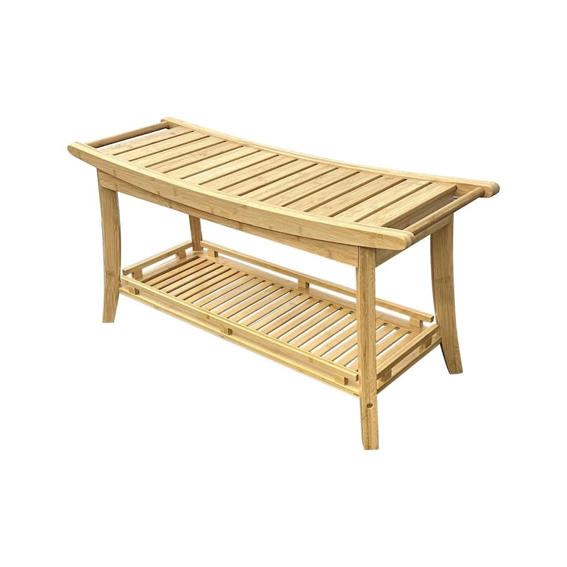 Panca da bagno in bambù massiccio da 39" in stile spa con ripiano contenitore e maniglie laterali