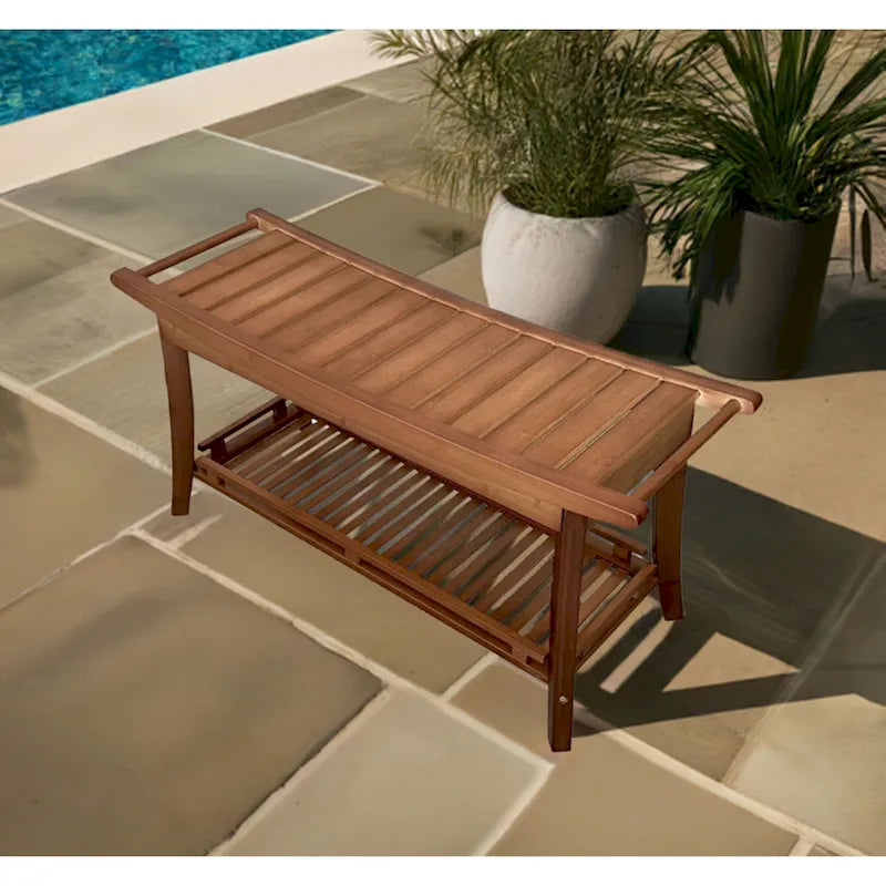 Panca da bagno in bambù massiccio da 39" in stile spa con ripiano contenitore e maniglie laterali