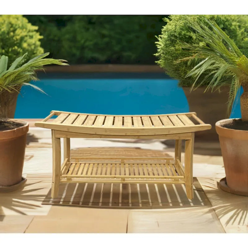 Panca da bagno in bambù massiccio da 39" in stile spa con ripiano contenitore e maniglie laterali