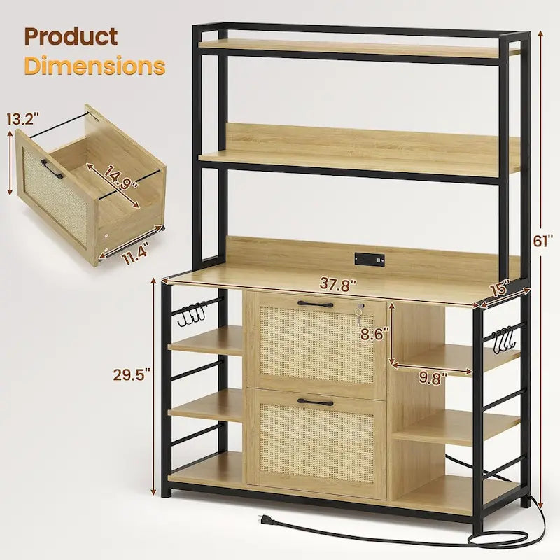 6-Tier Vertical Filing Cabinet with Lock, Charging Station & Open Shelves
