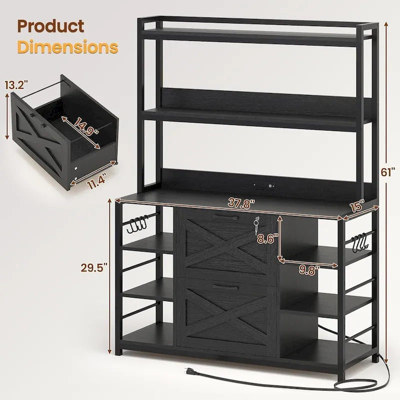 6-Tier Vertical Filing Cabinet with Lock, Charging Station & Open Shelves
