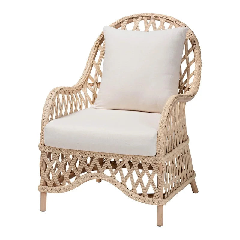 Bohemian Braided Rattan Accent Armchair with Removable Cushion