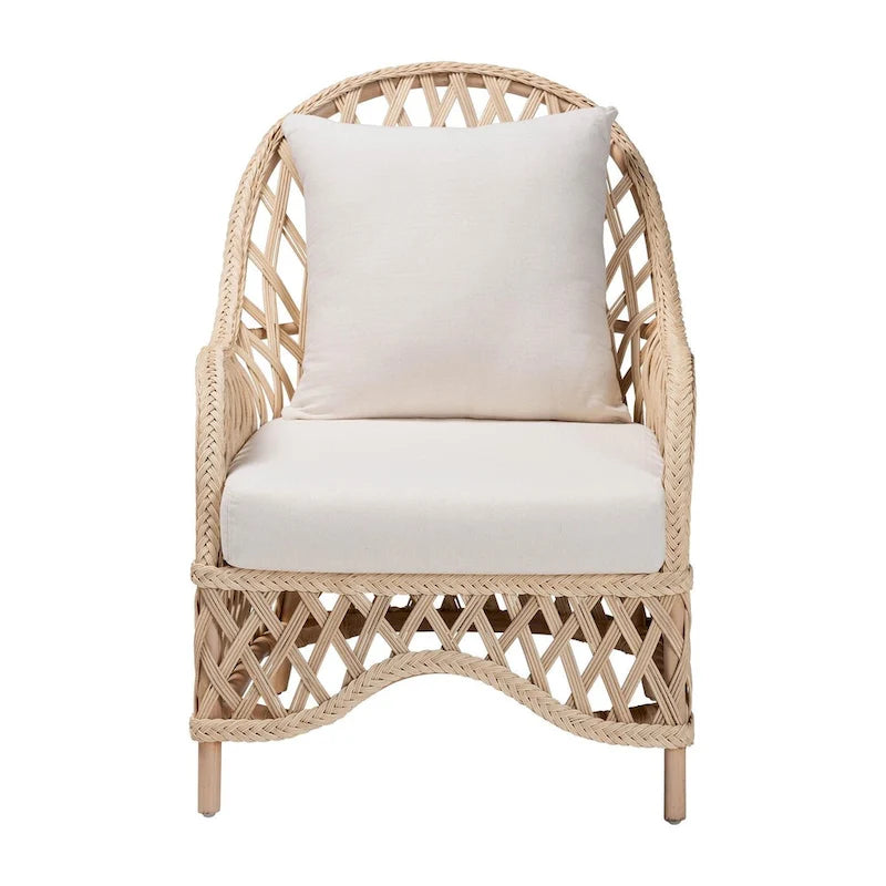 Boho-Sessel aus geflochtenem Rattan mit abnehmbarem Kissen