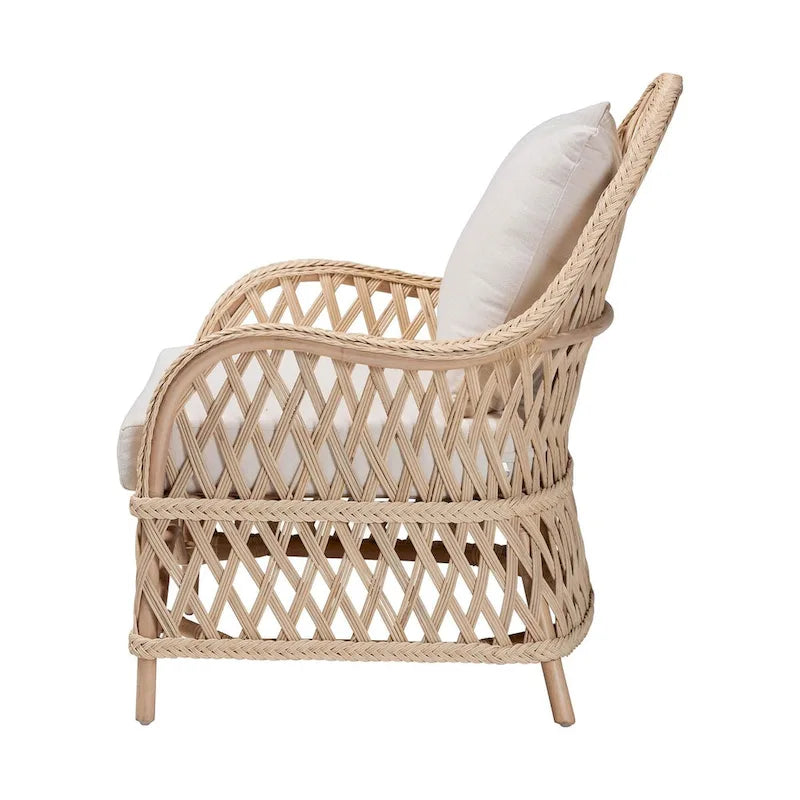 Boho-Sessel aus geflochtenem Rattan mit abnehmbarem Kissen