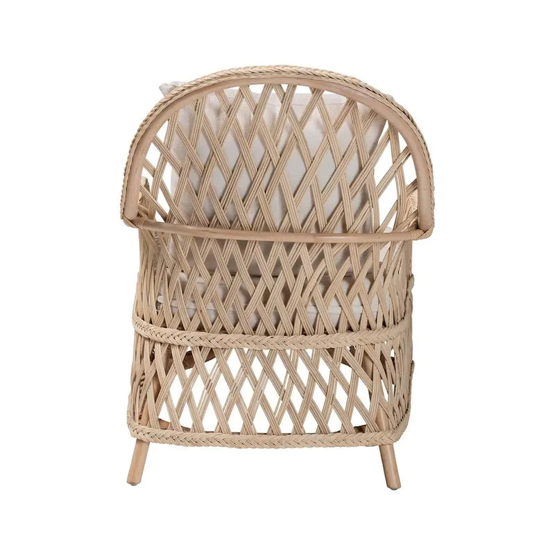 Boho-Sessel aus geflochtenem Rattan mit abnehmbarem Kissen