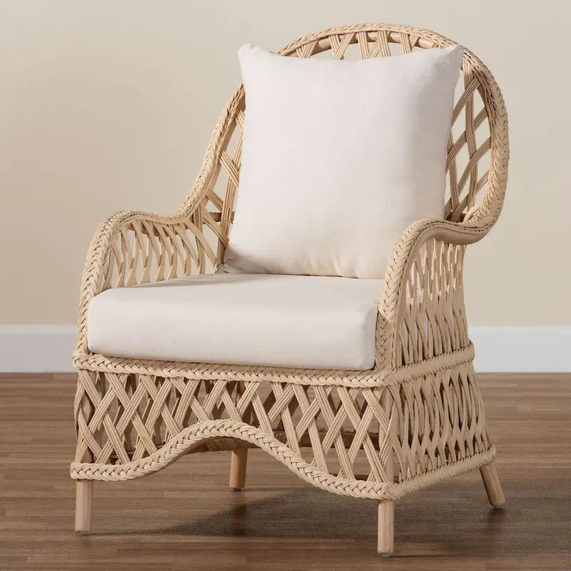 Bohemian Braided Rattan Accent Armchair with Removable Cushion