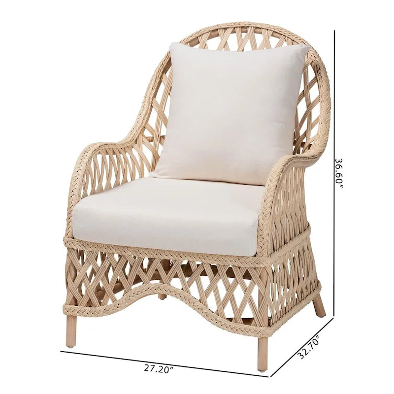 Bohemian Braided Rattan Accent Armchair with Removable Cushion