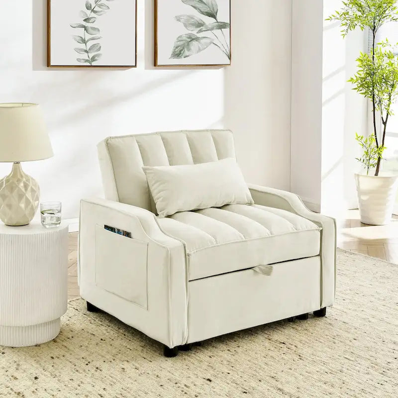3-in-1-Samt-Sessel zum Ausziehen, Schlafsofa und Chaiselongue mit Kissen