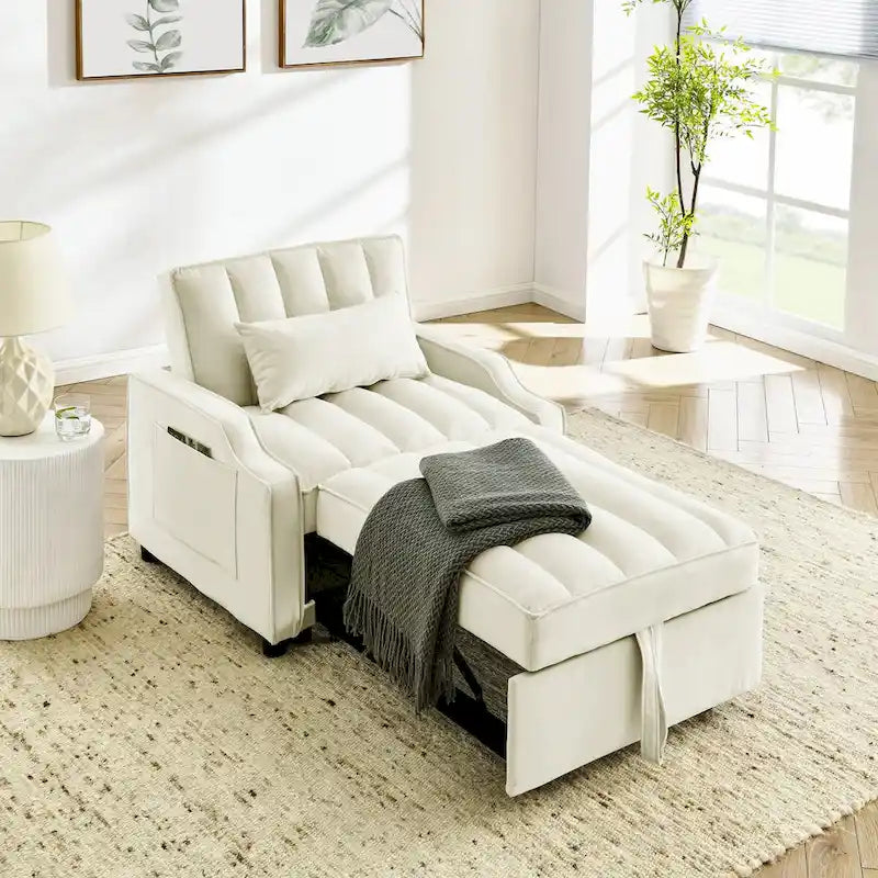 3-in-1-Samt-Sessel zum Ausziehen, Schlafsofa und Chaiselongue mit Kissen