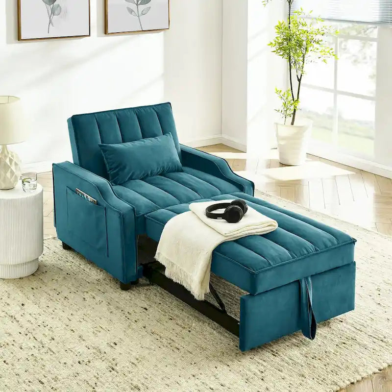 3-in-1-Samt-Sessel zum Ausziehen, Schlafsofa und Chaiselongue mit Kissen
