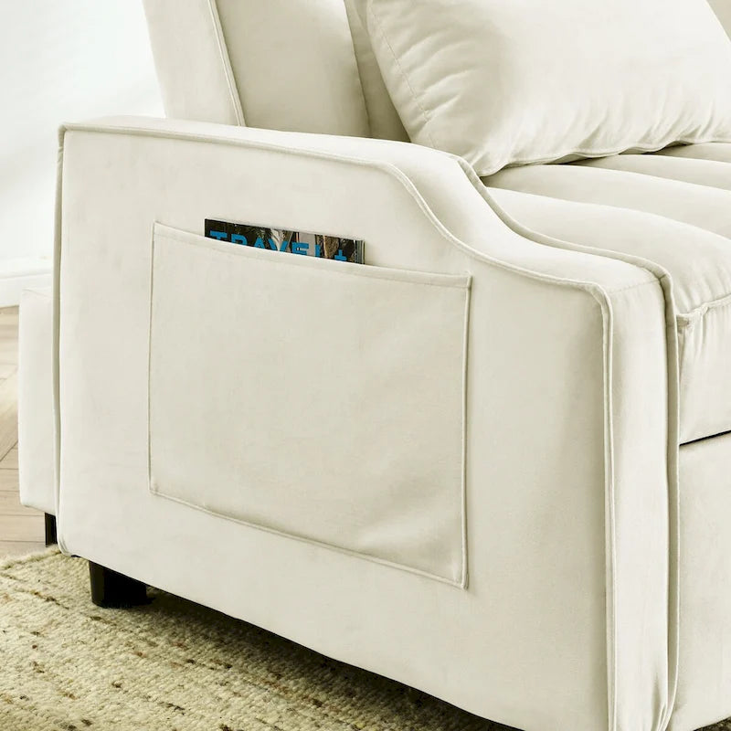 Fauteuil convertible 3-en-1 en velours avec fonction extractible, canapé-lit et chaise longue, avec coussins