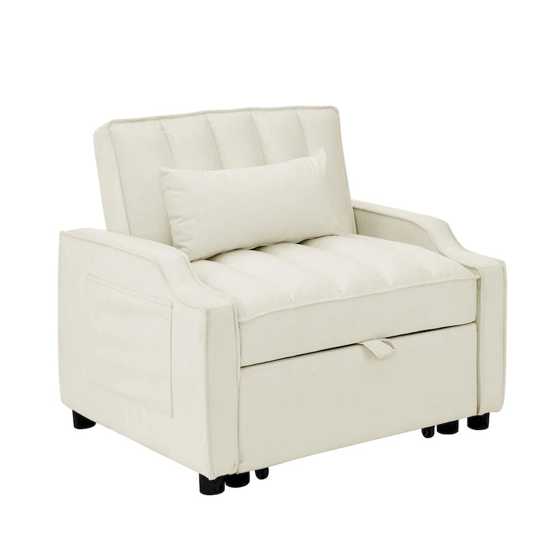 Fauteuil convertible 3-en-1 en velours avec fonction extractible, canapé-lit et chaise longue, avec coussins