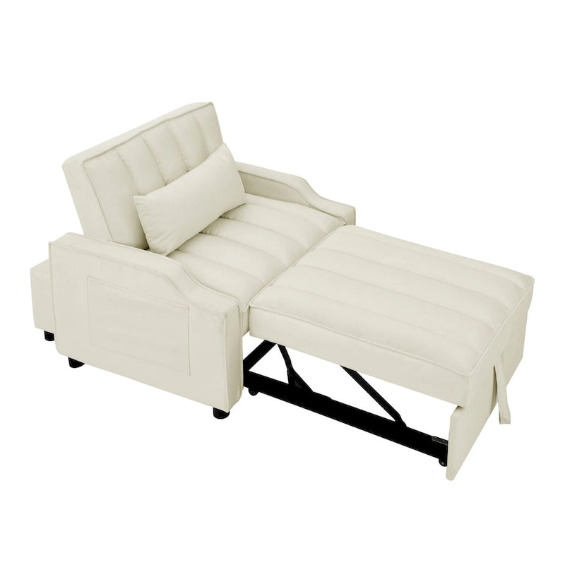 Fauteuil convertible 3-en-1 en velours avec fonction extractible, canapé-lit et chaise longue, avec coussins