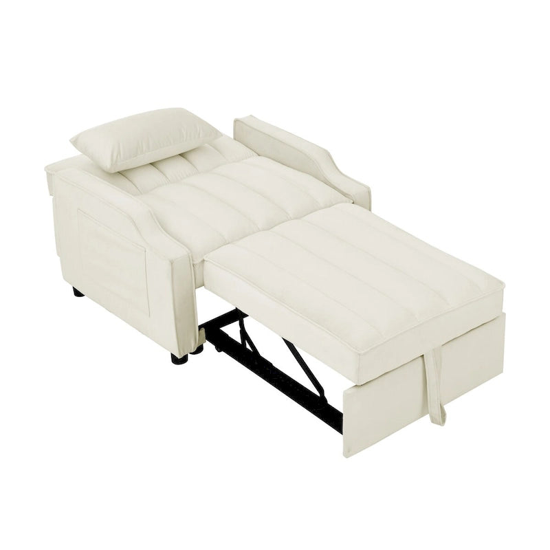 Fauteuil convertible 3-en-1 en velours avec fonction extractible, canapé-lit et chaise longue, avec coussins