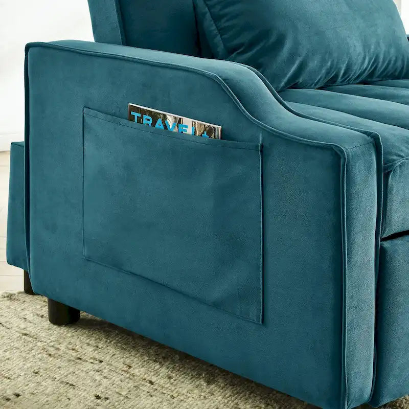 Fauteuil convertible 3-en-1 en velours avec fonction extractible, canapé-lit et chaise longue, avec coussins
