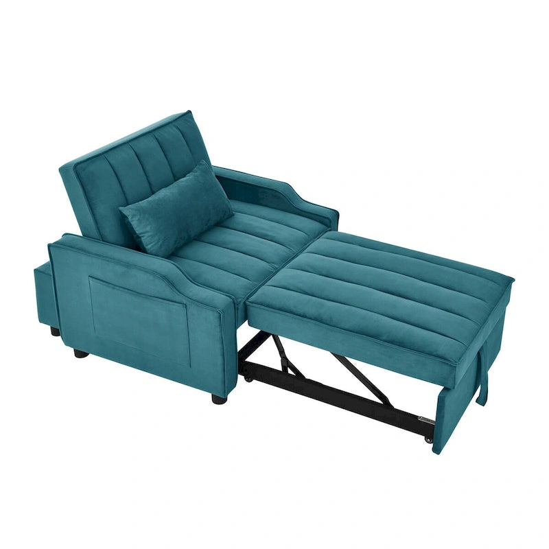 Fauteuil convertible 3-en-1 en velours avec fonction extractible, canapé-lit et chaise longue, avec coussins